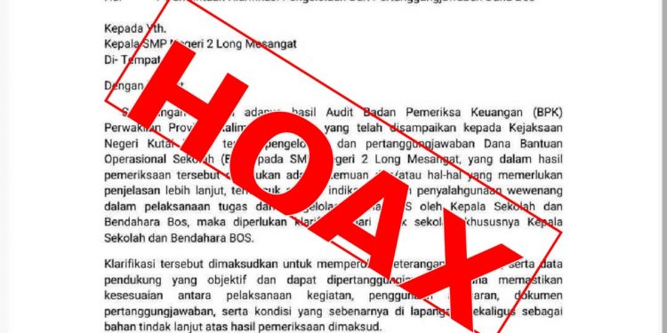 Surat Klarifikasi Dana BOS Kejari Kutim Palsu